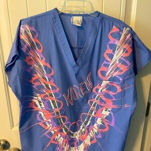 Ladies Original one of a kind Spin Art Scrub top Now a beach coverup. Med Vtg
